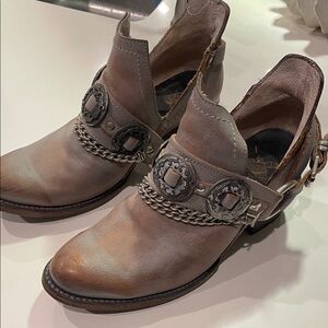 Frye Women's Gray Ankle Boots with Chain Detail